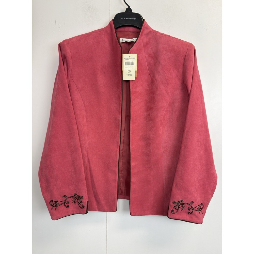 NEW Coldwater Creek Embroidered Jacket Women's 12P Faux Suede Pink Lined